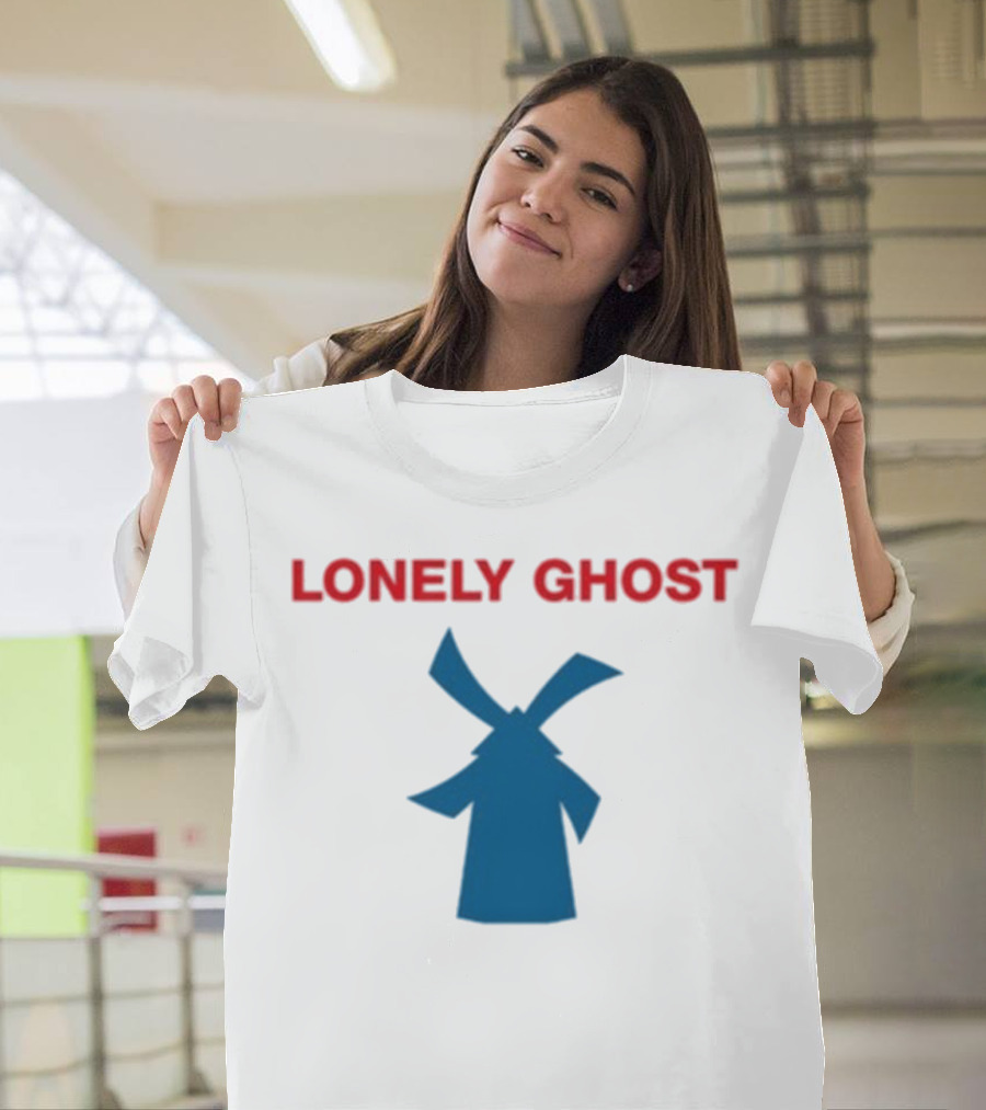 Lonely Ghost Windmill Classic Red Text Blue Silhouette T-Shirt