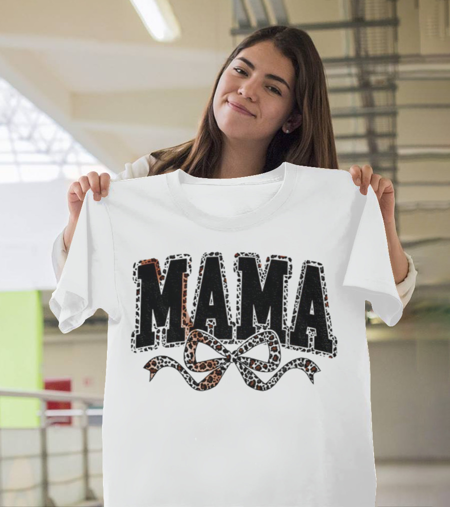 Mama Leopard Print Coquette Bow T-Shirt