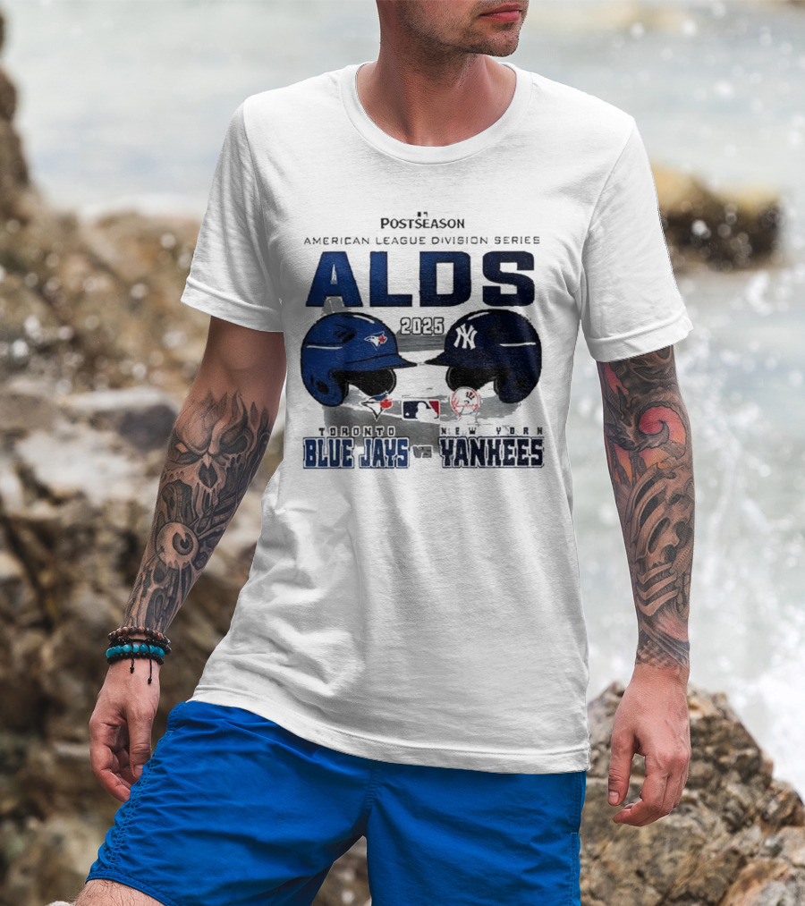 Toronto Blue Jays Vs New York Yankees 2025 ALDS MLB Postseason Helmets Bats Showdown T-Shirt