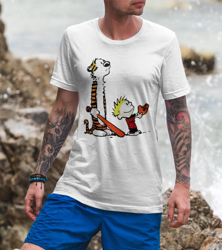 Calvin And Hobbes Baseball Glove And Bat Playtime T-Shirt