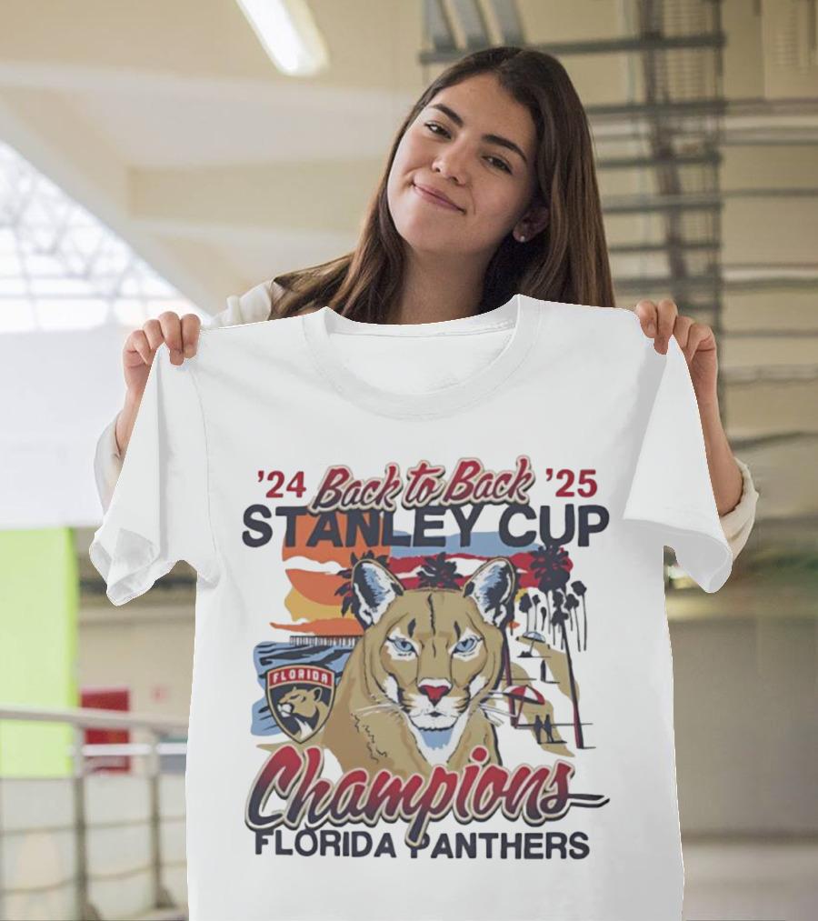 Florida Panthers Back To Back 2024 2025 Stanley Cup Champions Sunset Franklin T-Shirt