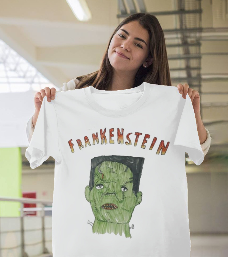 Frankenstein Hand-Drawn Green Monster Illustration T-Shirt