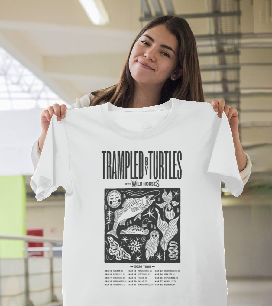 Trampled By Turtles Wild Horses 2026 Tour Dates Fish Sun Moon Flower Butterfly T-Shirt
