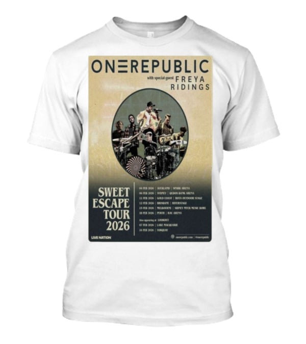 ONEREPUBLIC Sweet Escape Tour Australia New Zealand 2026 Special Guest Freya Ridings T-Shirt