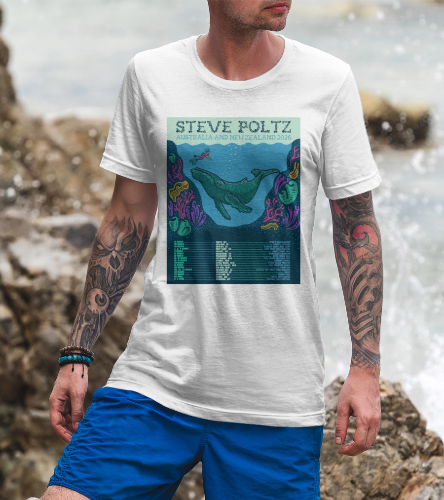 Steve Poltz Australia New Zealand Tour 2026 Concert Dates Underwater Theme T-Shirt