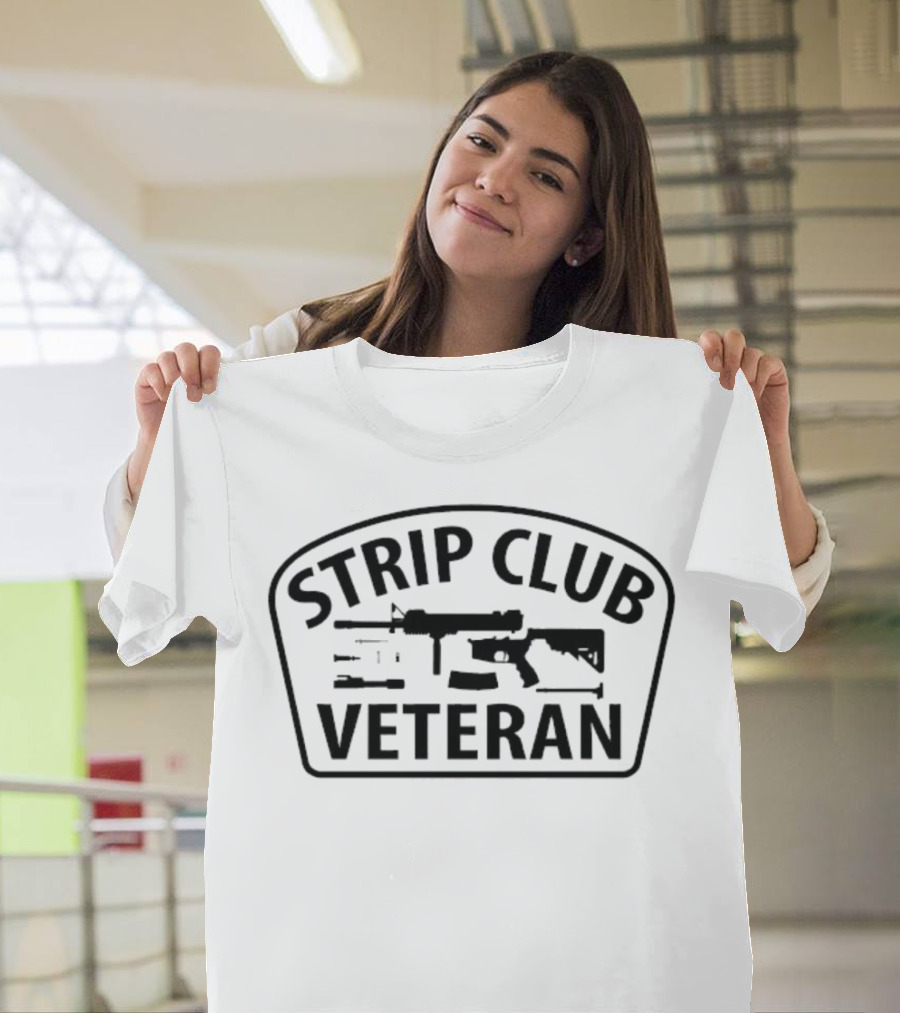 Strip Club Veteran Rifle Graphic Military Style T-Shirt