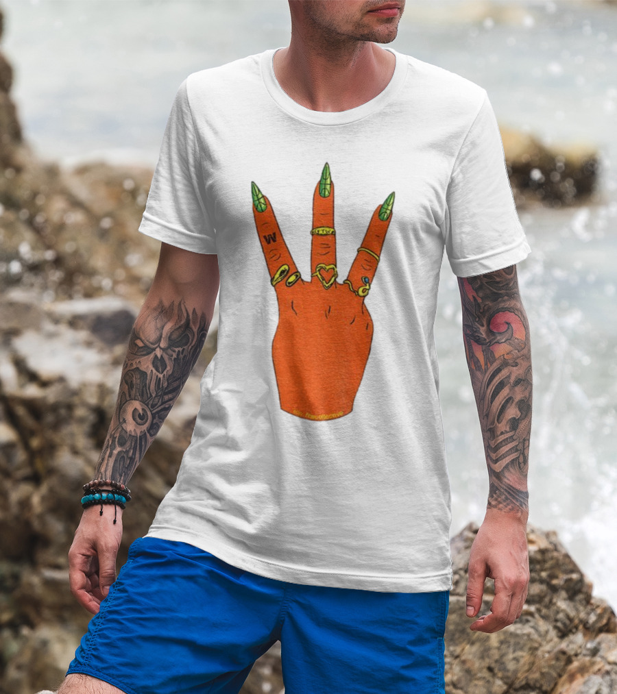 W Basketball Three Fingers Orange Hand Gesture Logo T-Shirt