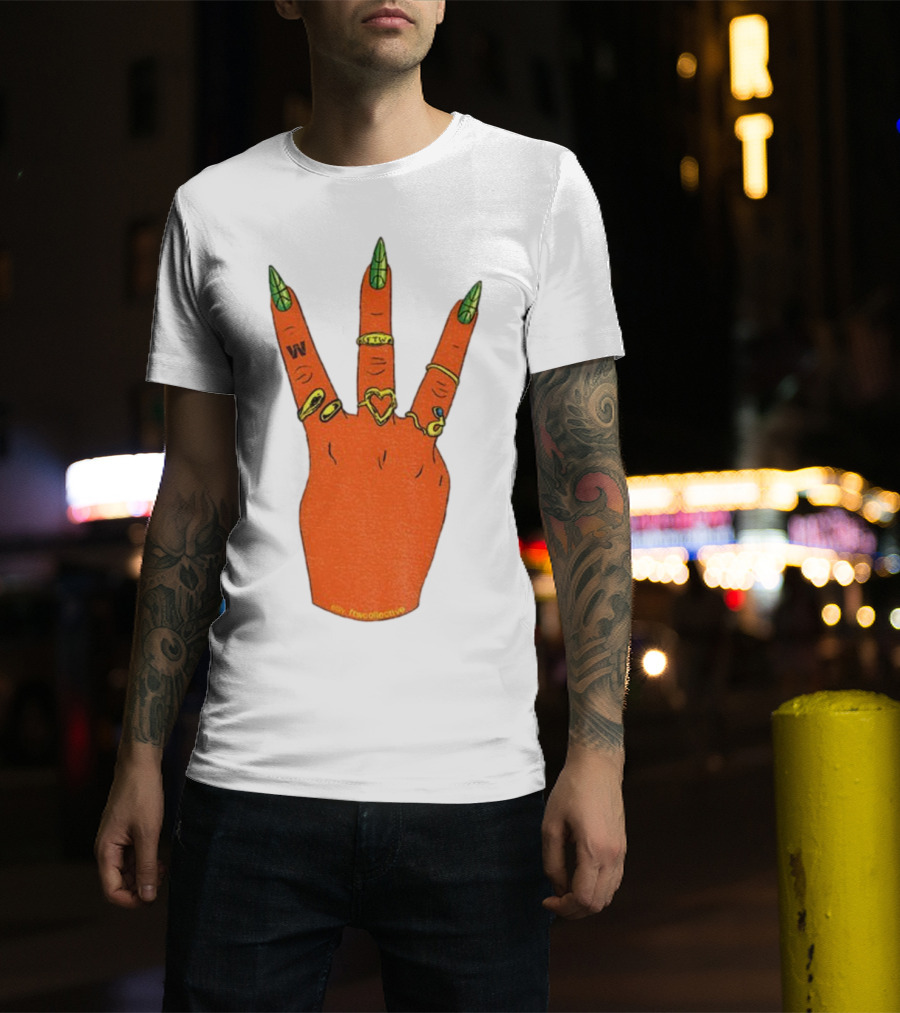W Basketball Three Fingers Orange Hand Gesture Logo T-Shirt