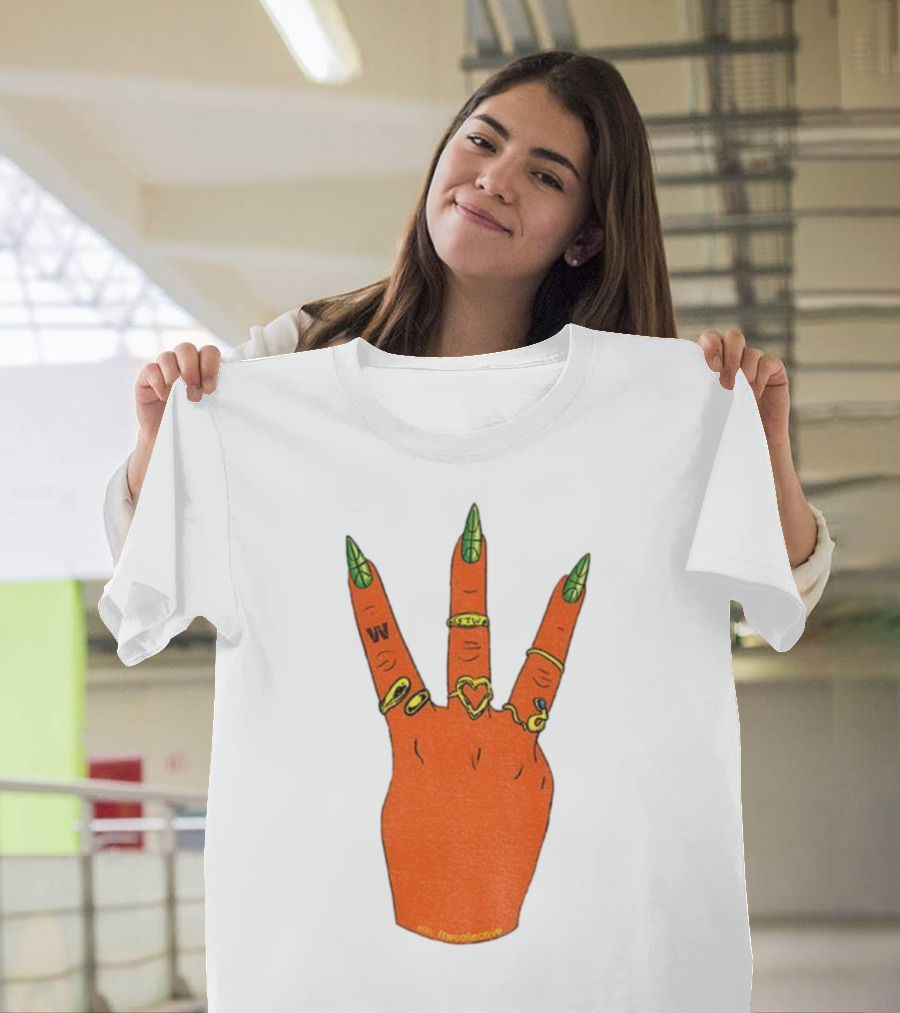 W Basketball Three Fingers Orange Hand Gesture Logo T-Shirt