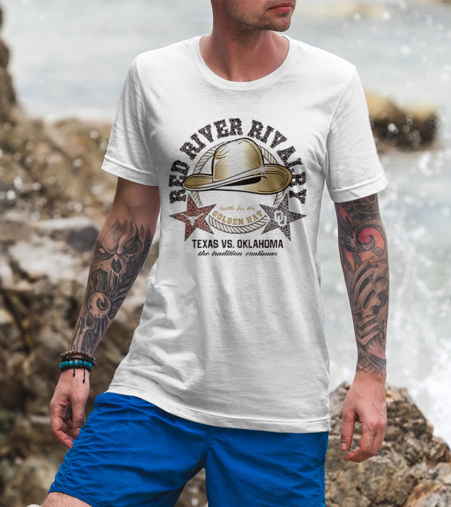 Red River Rivalry Texas Vs Oklahoma Golden Hat Tradition Showdown T-Shirt