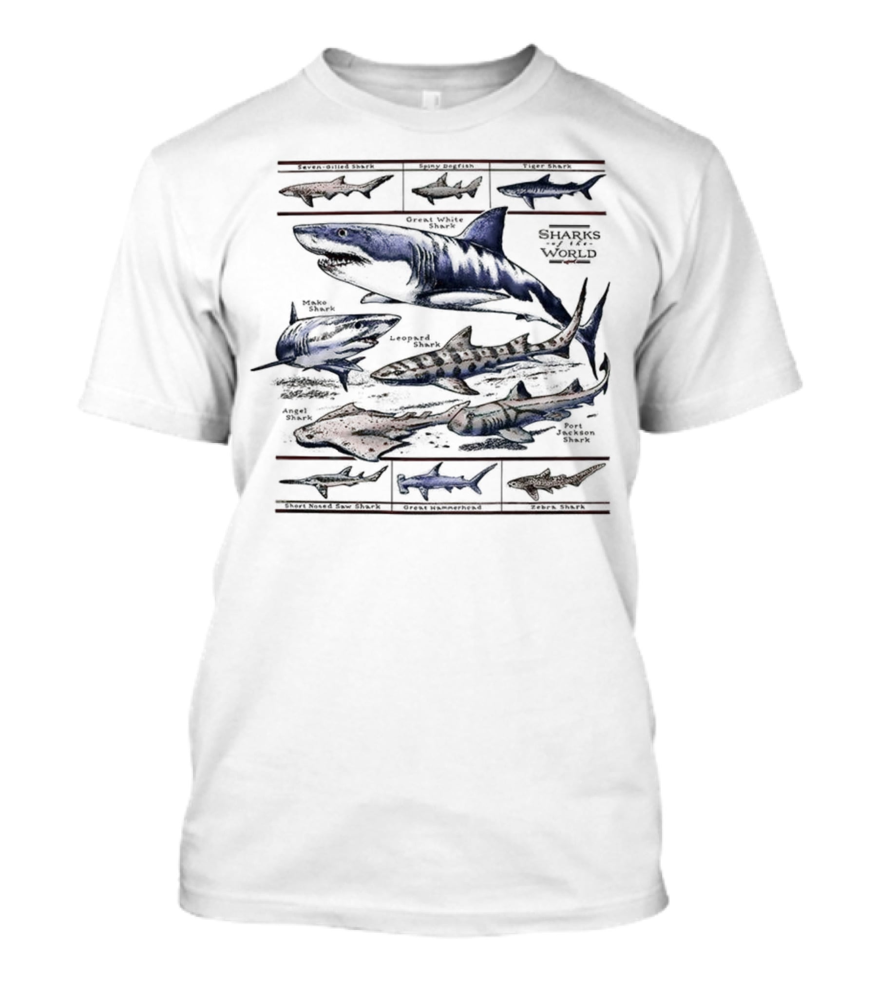 Field Guide Sharks World Marine Life Species Chart T-Shirt