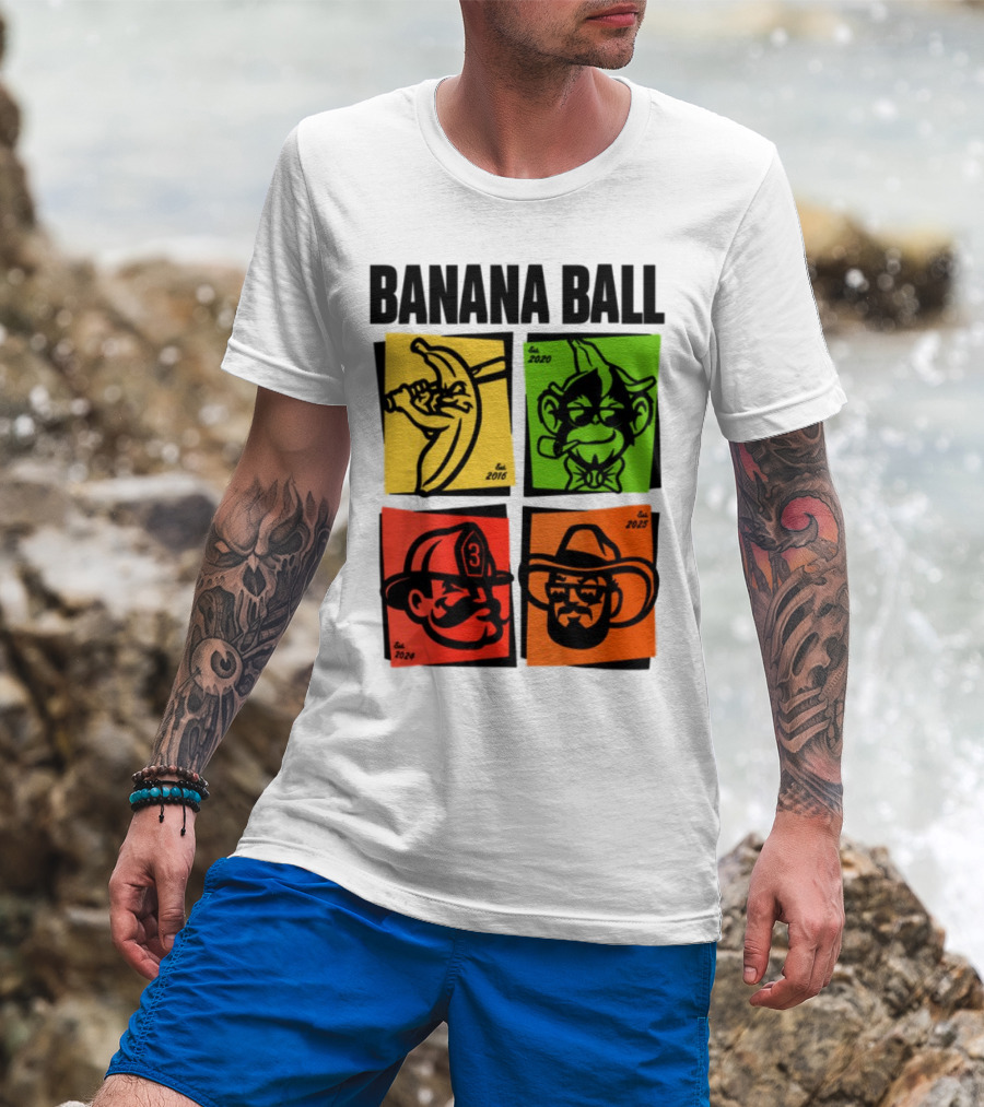 Banana Ball 2025 Cowboy Firefighter Joker Swordsman Icons Est 2016 2020 2024 2025 T-Shirt