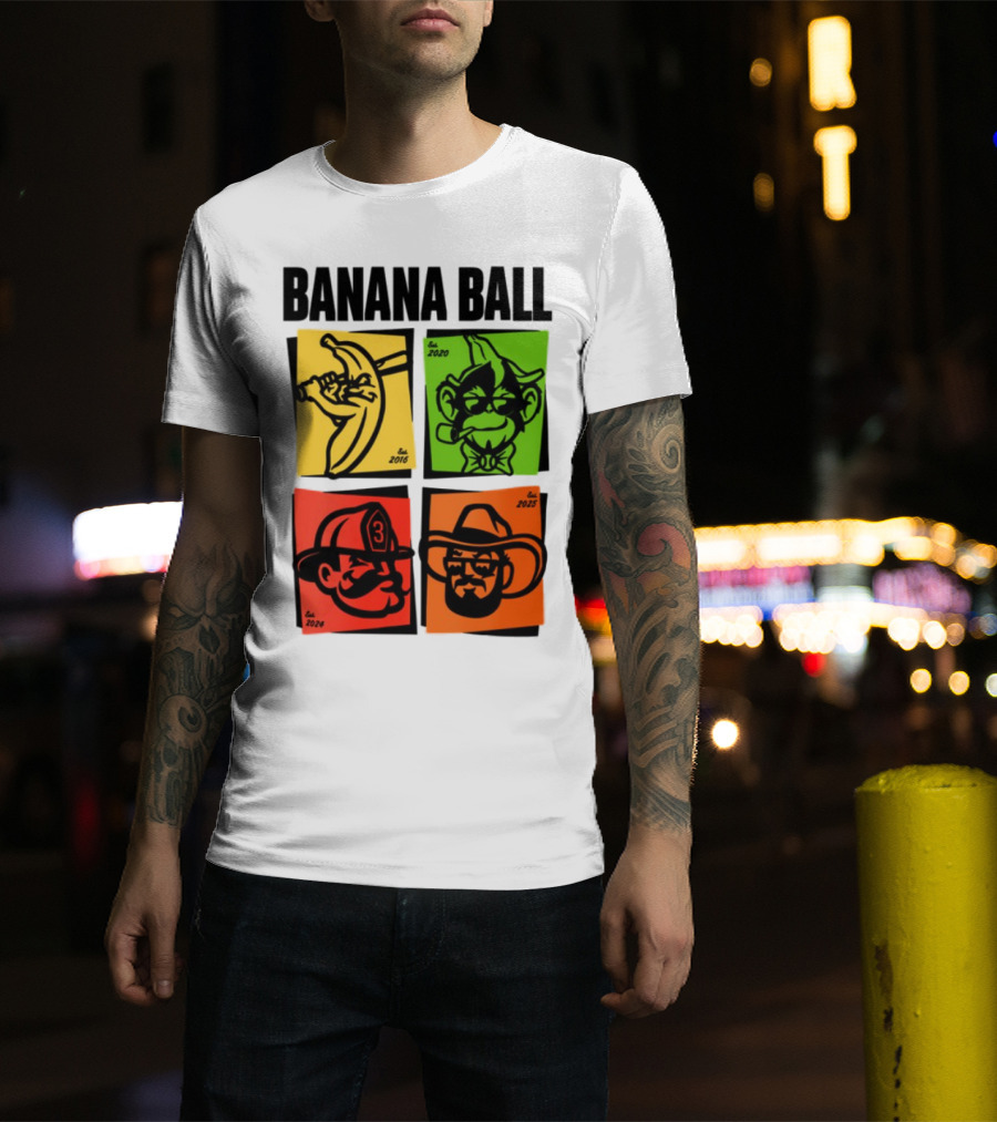 Banana Ball 2025 Cowboy Firefighter Joker Swordsman Icons Est 2016 2020 2024 2025 T-Shirt