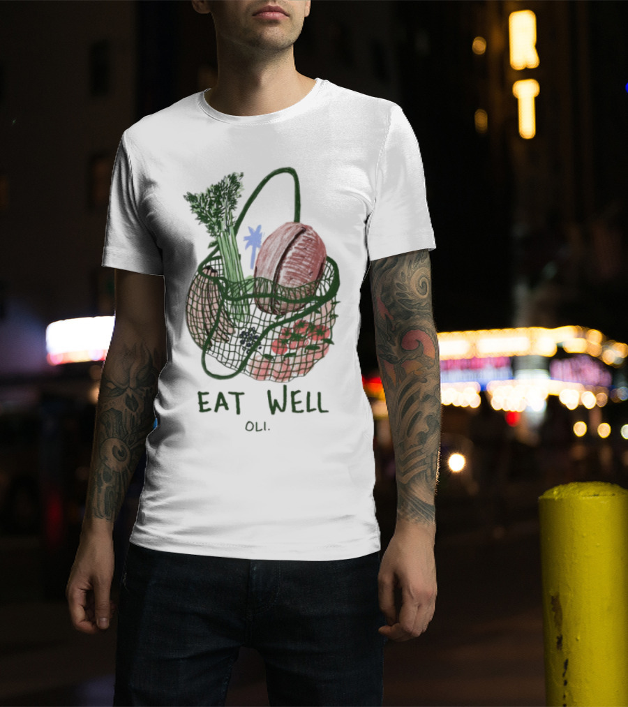 Eat Well Oli Vegetable Basket Illustration T-Shirt