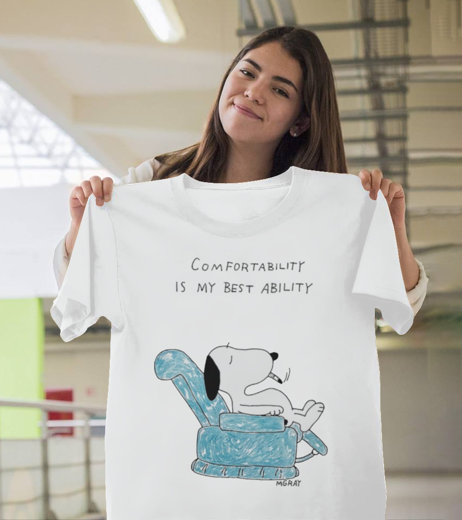 Snoopy Comfortability Is My Best Ability Relaxed Snoopy In Blue Chair T-Shirt