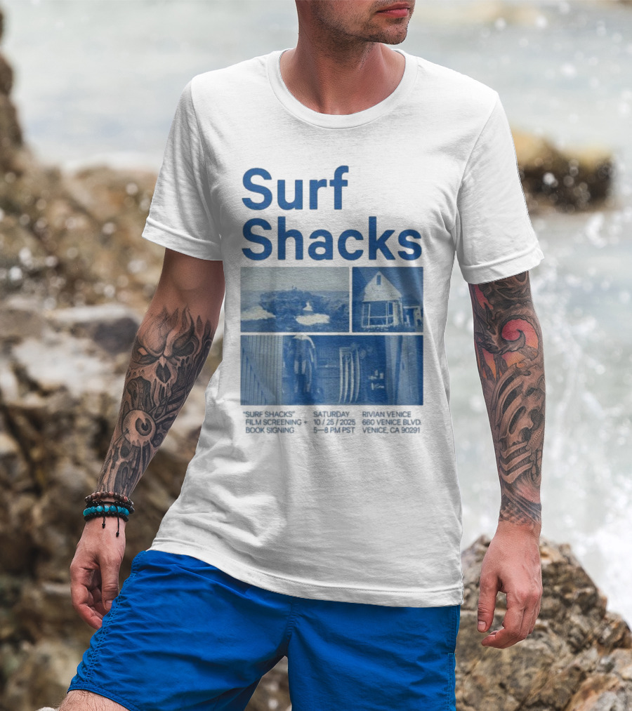 Surf Shacks Oct 25 2025 Venice CA Beach Surfboards Coastal Homes T-Shirt