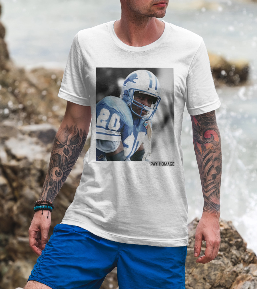 Barry Sanders Detroit Lions Number 20 Pay Homage NFL Player Memorabilia T-Shirt