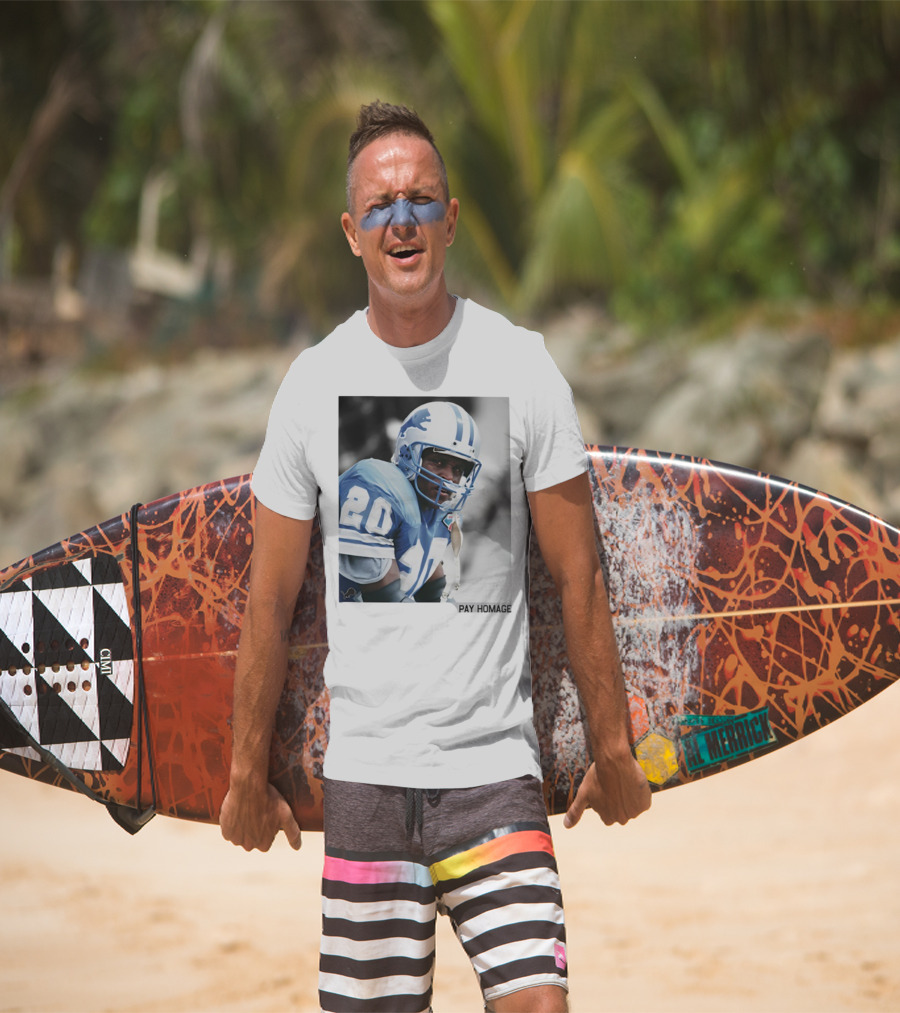 Barry Sanders Detroit Lions Number 20 Pay Homage NFL Player Memorabilia T-Shirt