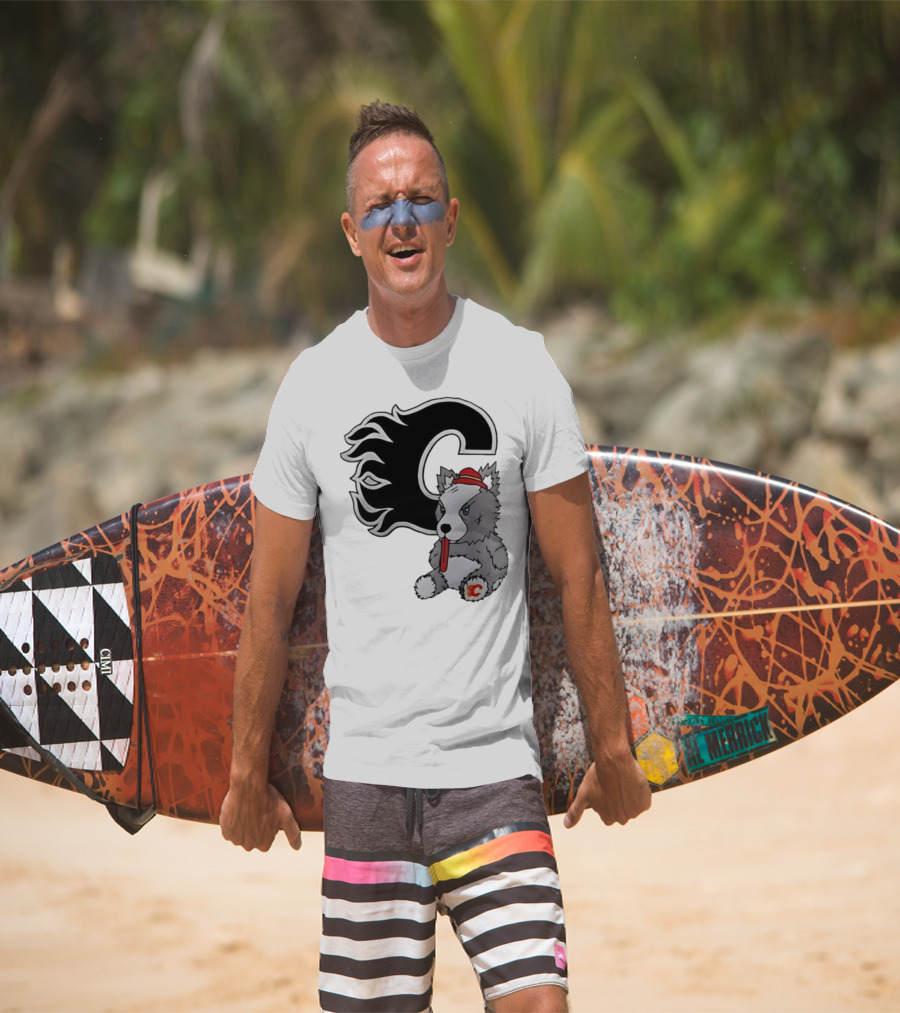 Calgary Flames Harvey The Hound With C Flame Logo T-Shirt