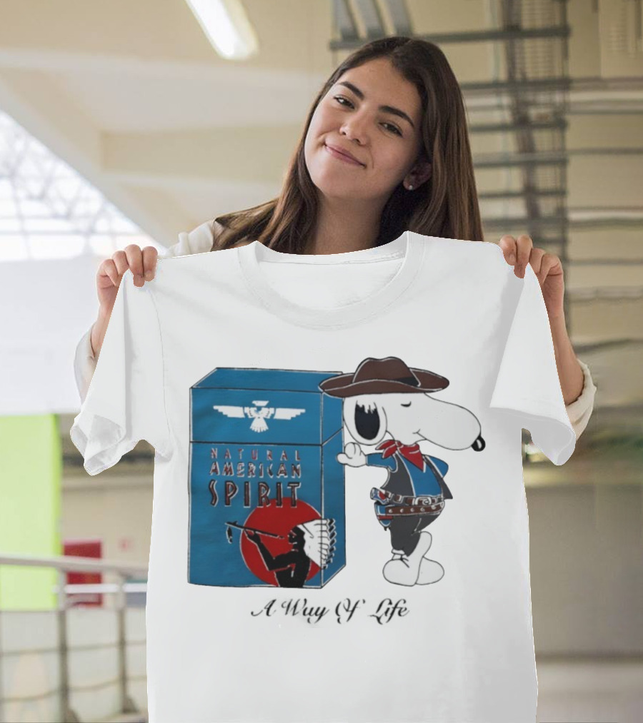 Snoopy Natural American Spirit A Way Of Life Cowboy Blue T-Shirt