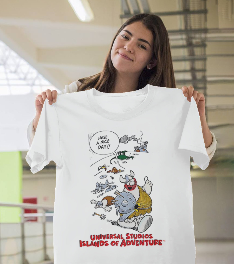 Universal Studios Islands Of Adventure Viking Have A Nice Day Vintage Cartoon T-Shirt
