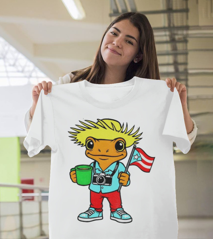 Bad Bunny Puerto Rico Super Bowl 2025 Coquí Character with Flag and Camera T-Shirt
