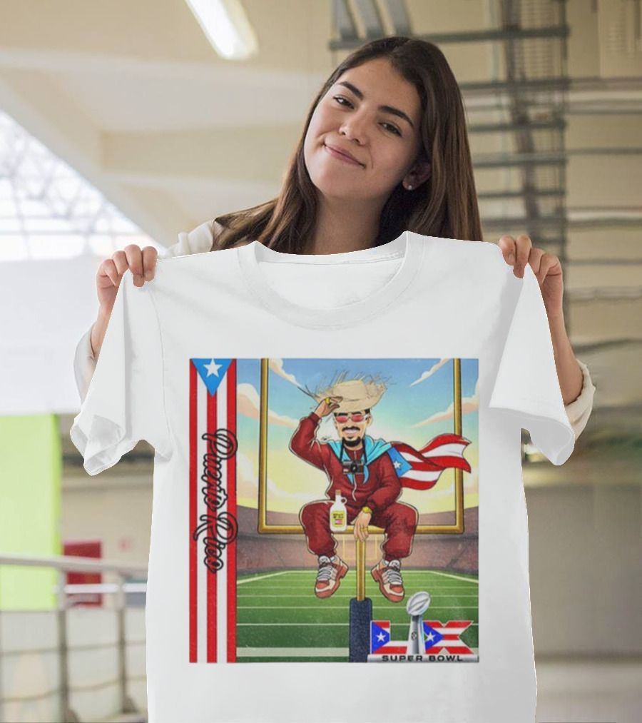 Bad Bunny Boricua Pride NFL Super Bowl LIX Football T-Shirt