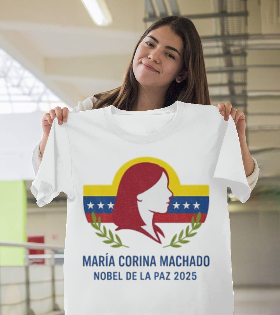 María Corina Machado Nobel De La Paz 2025 Venezuelan Flag Laurels T-Shirt