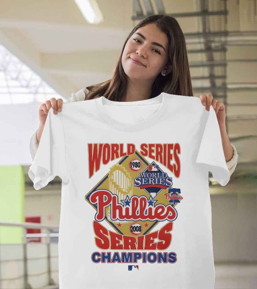 Philadelphia Phillies 1980 2008 World Series Champions Logo MLB T-Shirt