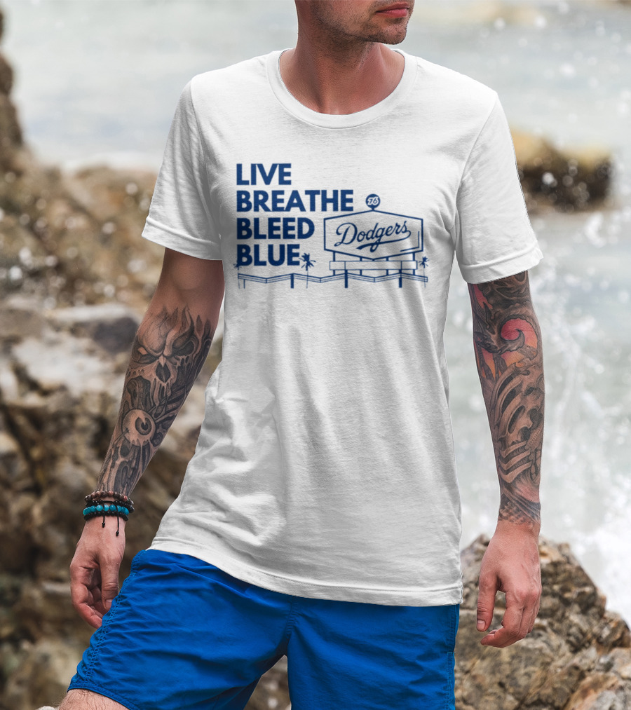 Live Breathe Bleed Blue Dodgers Logo Palm Trees T-Shirt