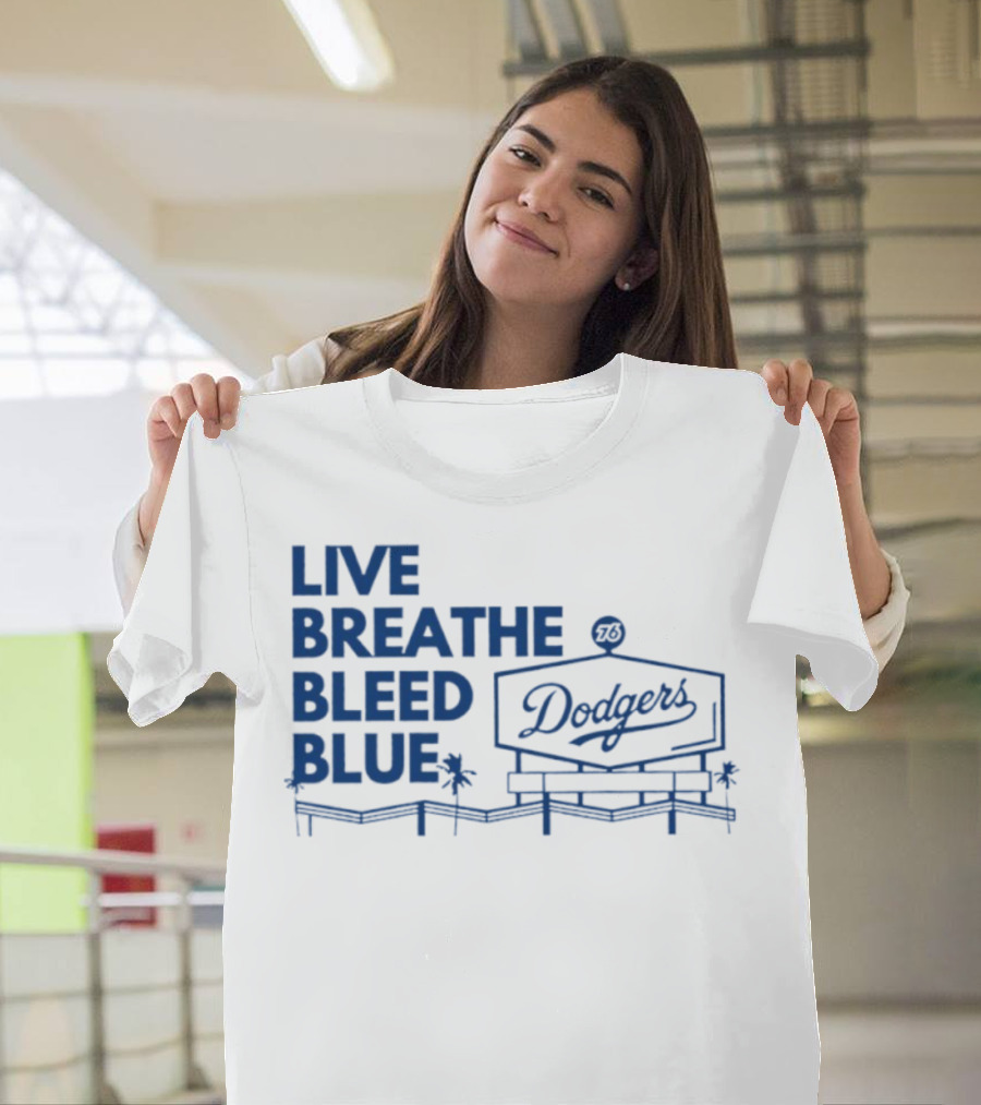 Live Breathe Bleed Blue Dodgers Logo Palm Trees T-Shirt