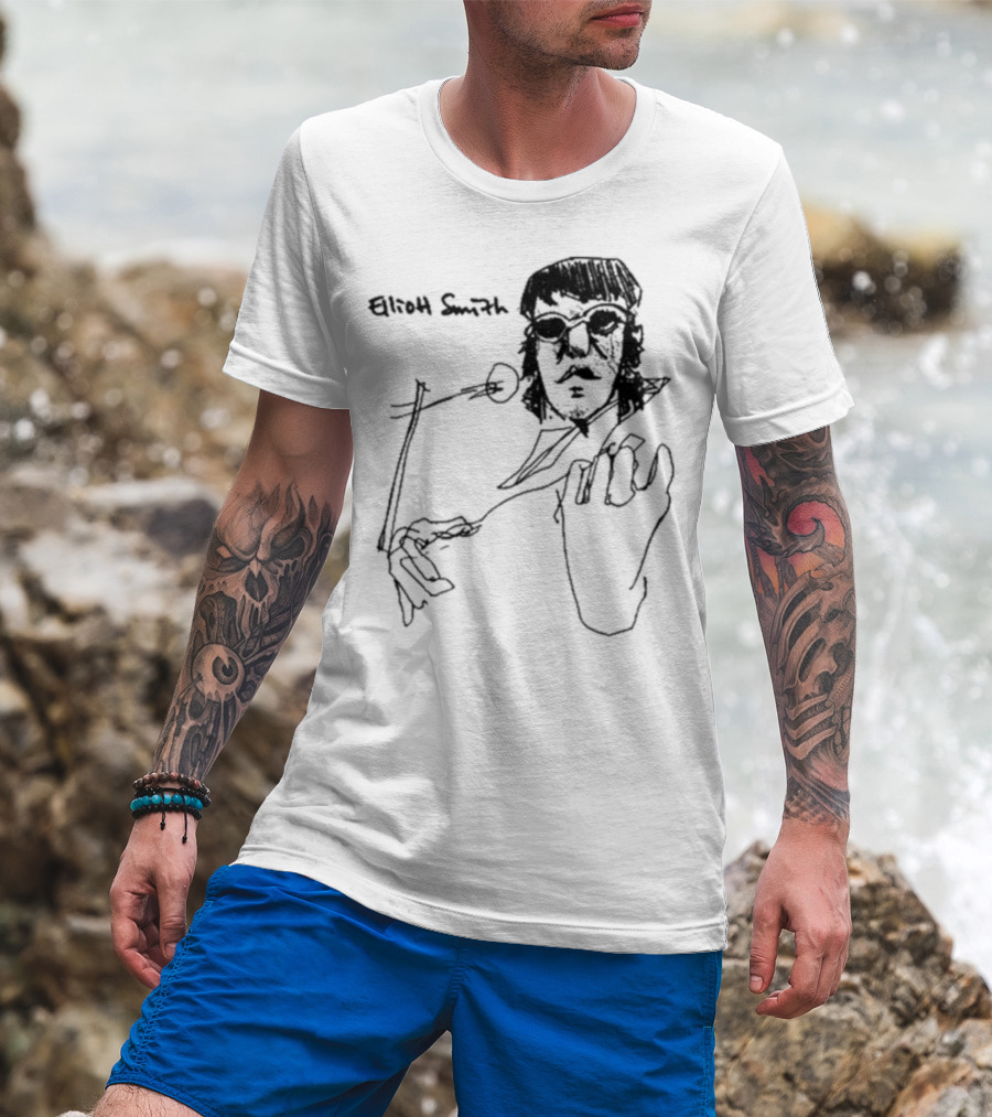 Elliott Smith Blue Fools Hand-Drawn Microphone Sketch T-Shirt