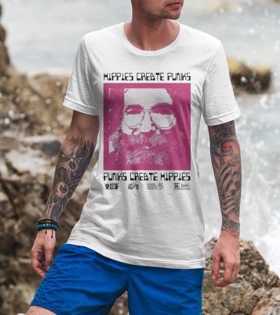 Hippies Create Punks Punks Create Hippies Heads Iconic Beard Glare T-Shirt