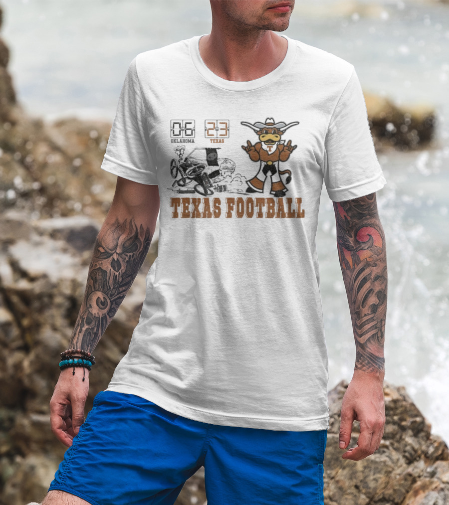 Oklahoma 6 Vs Texas 23 Longhorns Football Mascot Showdown 2025 T-Shirt