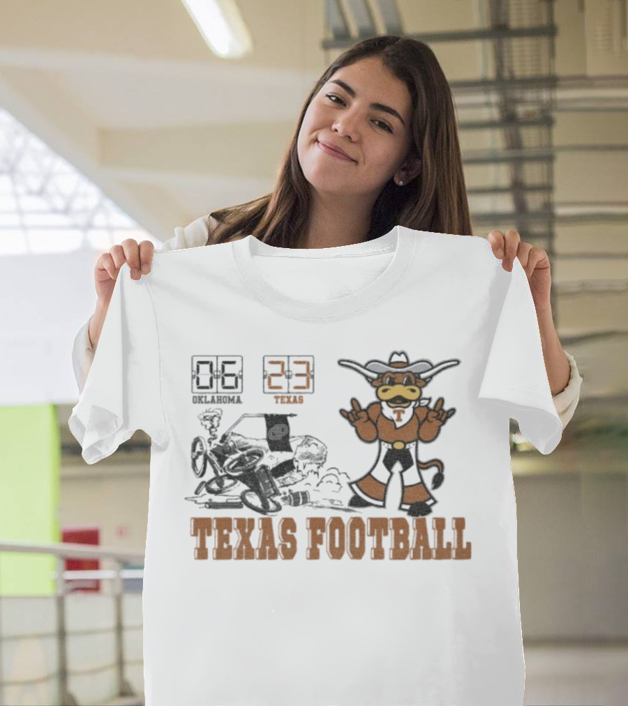 Oklahoma 6 Vs Texas 23 Longhorns Football Mascot Showdown 2025 T-Shirt