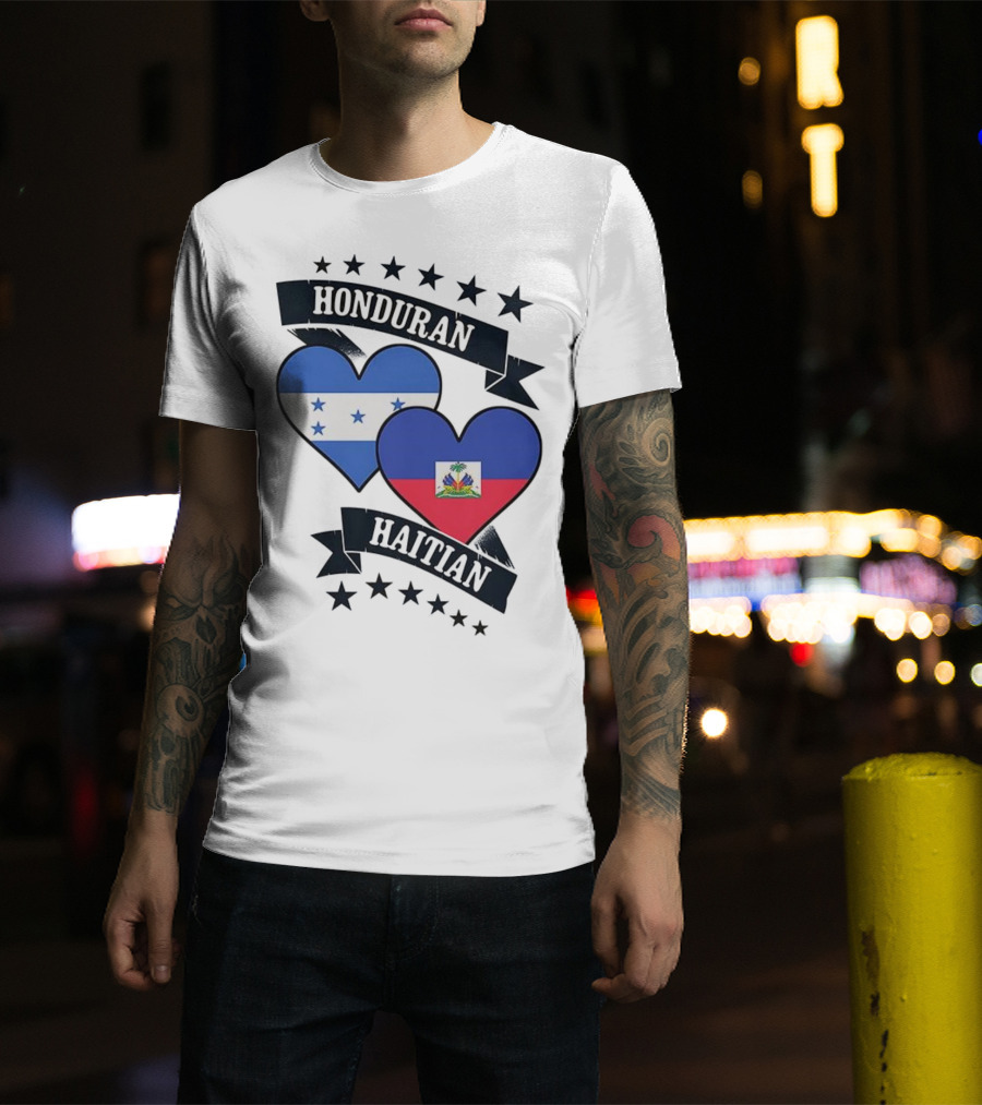 Honduran Haitian Heart Flags Stars Banner T-Shirt