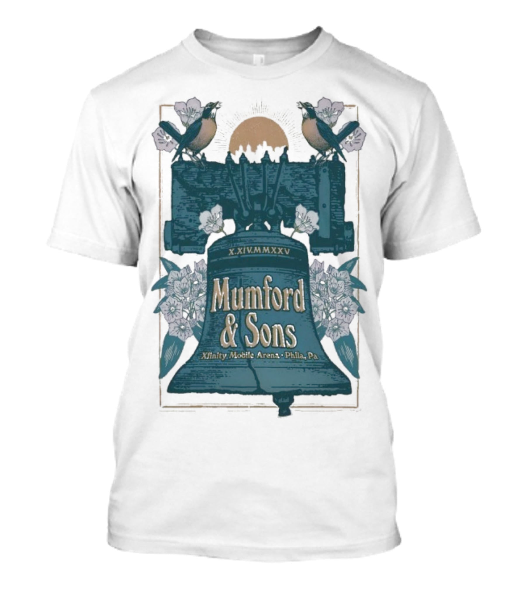 Mumford And Sons Philadelphia 10.14.2025 Liberty Bell Floral Design T-Shirt