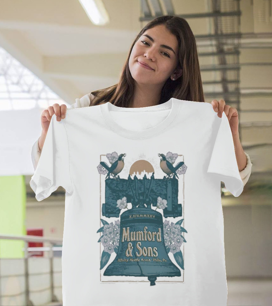 Mumford And Sons Philadelphia 10.14.2025 Liberty Bell Floral Design T-Shirt