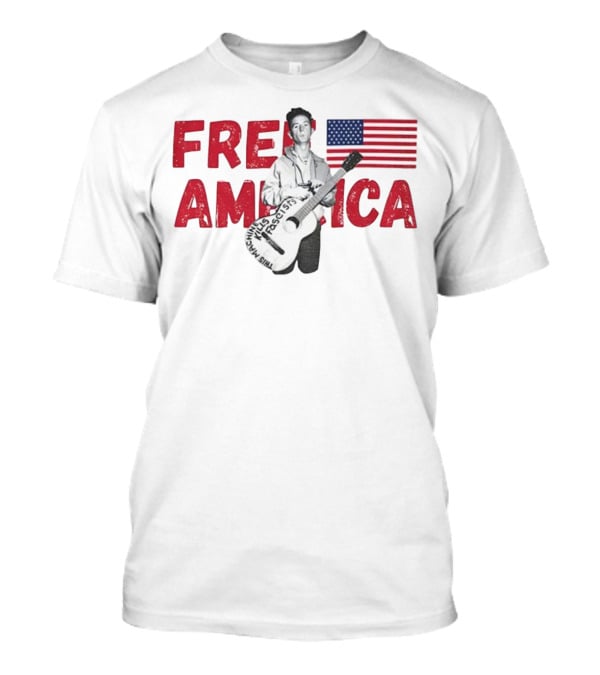 Woody Guthrie This Machine Kills Fascists Free America USA Flag T-Shirt