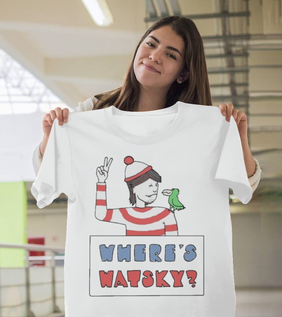Where's Watsky Striped Outfit Peace Sign Cartoon Bird T-Shirt