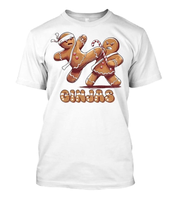 Gingerbread Man Karate Ginjas Merry Christmas Candy Cane Fight T-Shirt