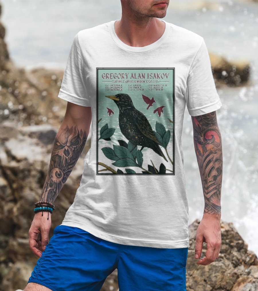 Gregory Alan Isakov Europe & United Kingdom Tour 2025 Black Bird Artwork T-Shirt