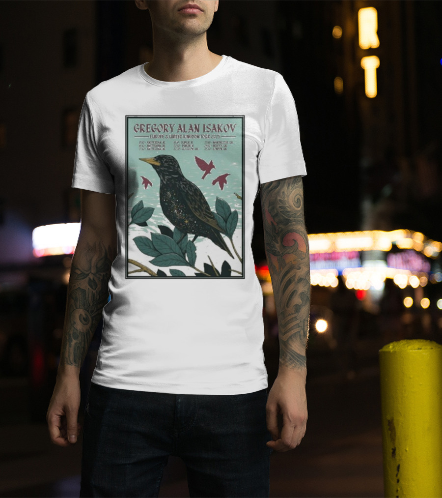 Gregory Alan Isakov Europe & United Kingdom Tour 2025 Black Bird Artwork T-Shirt