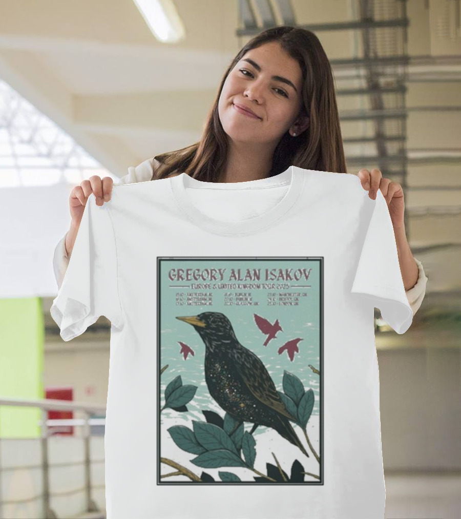 Gregory Alan Isakov Europe & United Kingdom Tour 2025 Black Bird Artwork T-Shirt