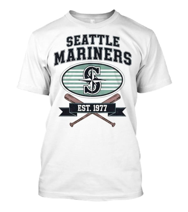 Seattle Mariners Baseball Est 1977 Logo And Crossed Bats T-Shirt