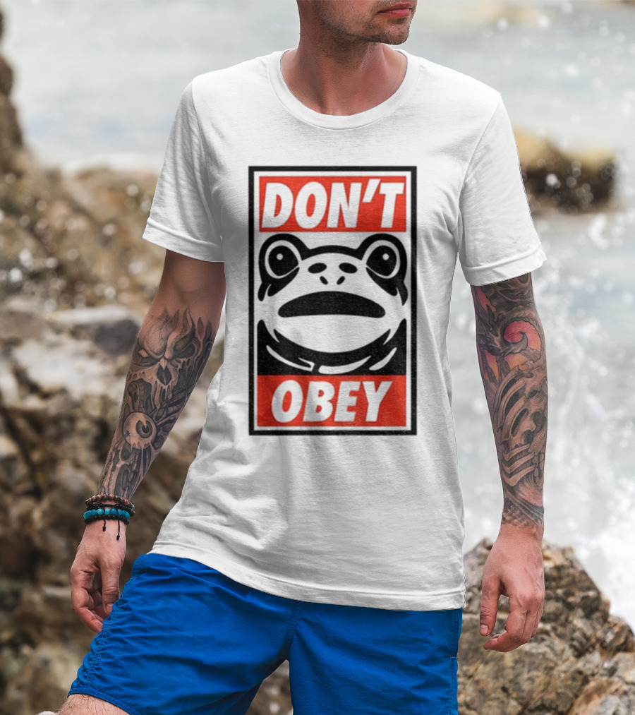 Portland Frog Don't Obey Red Black Text T-Shirt
