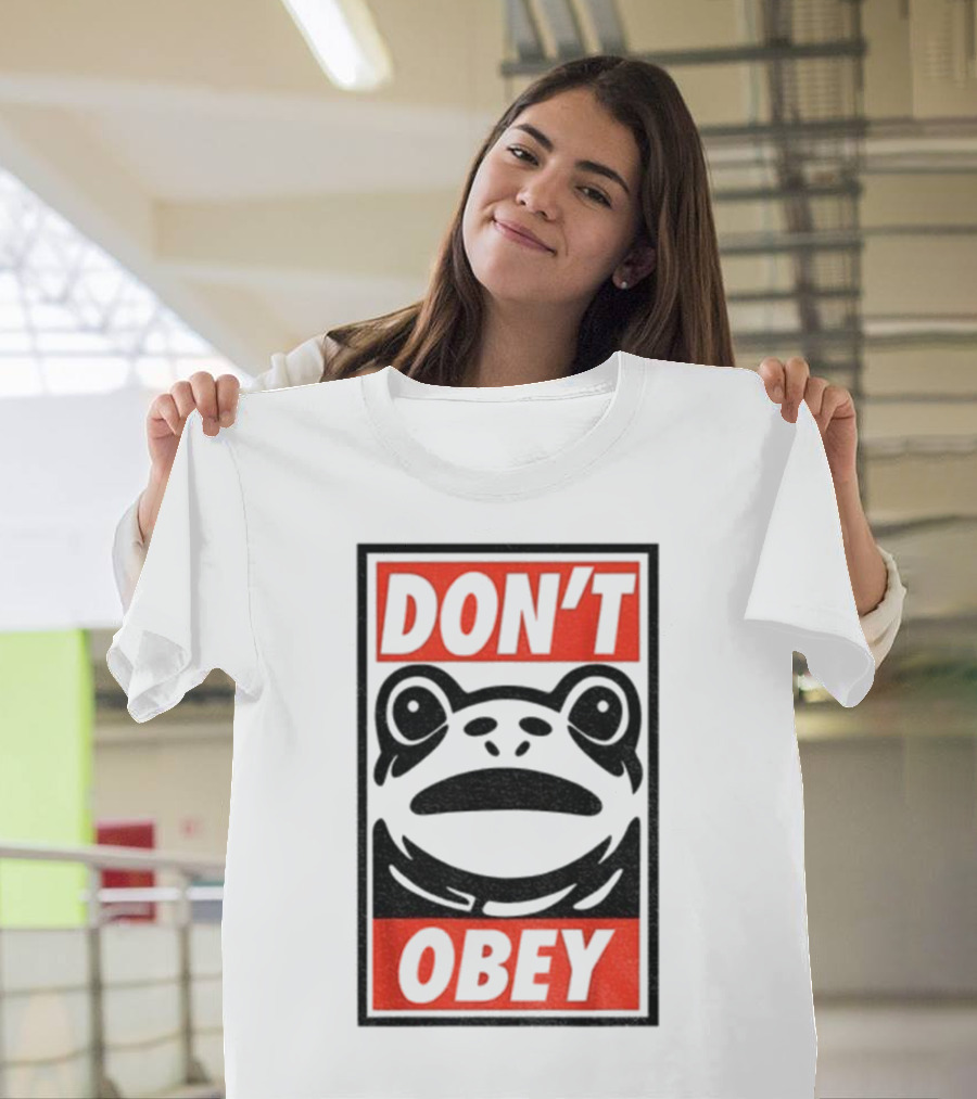 Portland Frog Don't Obey Red Black Text T-Shirt