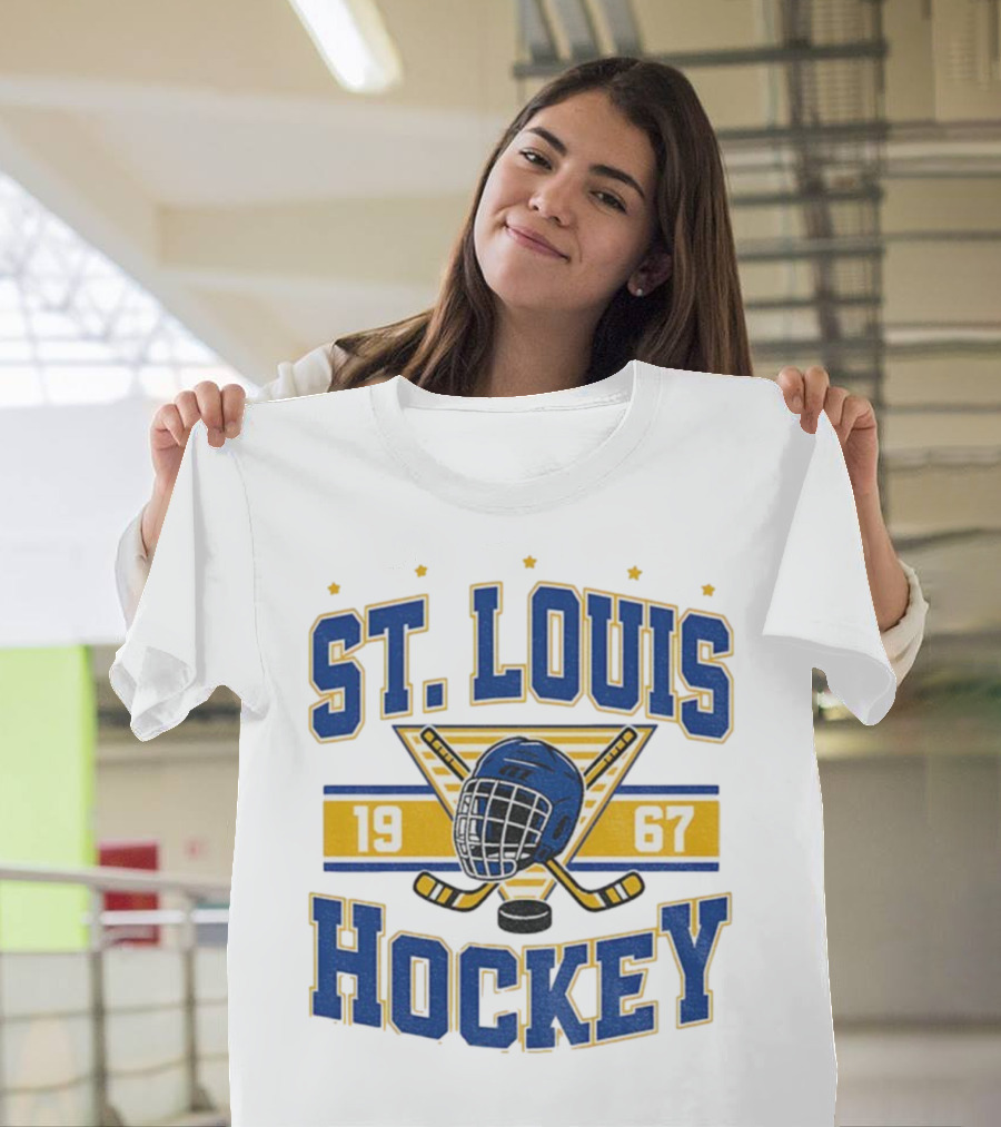 St. Louis Hockey Helmet Crossed Sticks 1967 T-Shirt