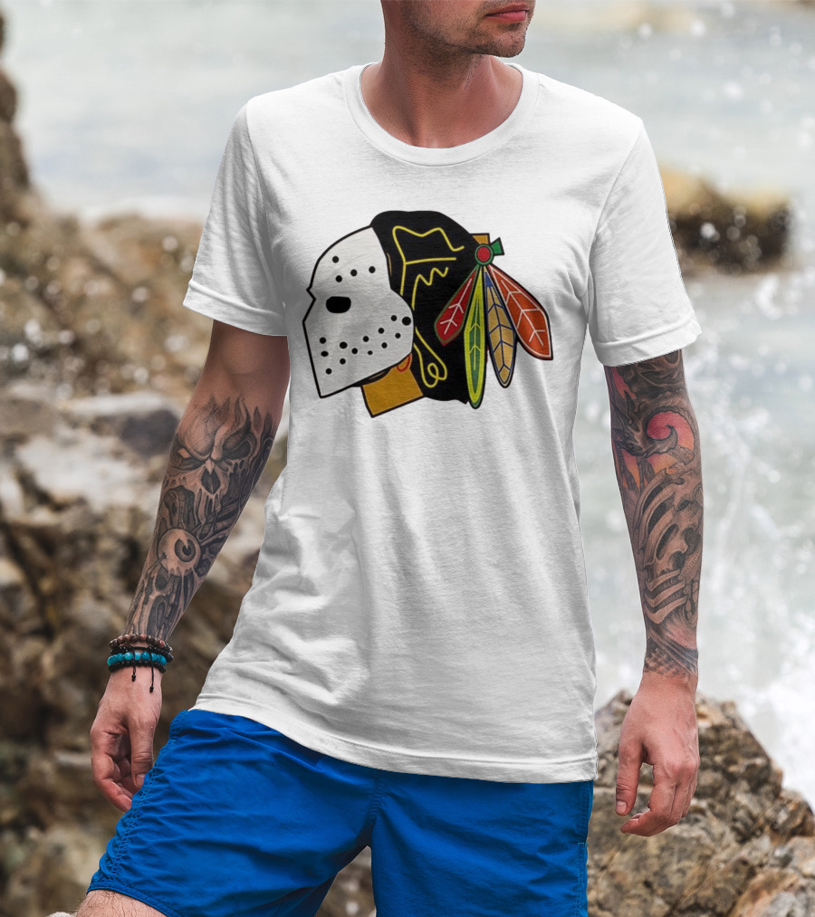 Chicago Blackhawks Hockey Mask Team Colors T-Shirt