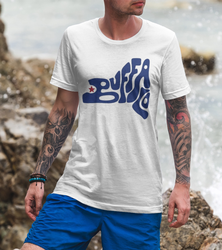 Funky Buffalo Retro Psychedelic Typography With Red Star T-Shirt